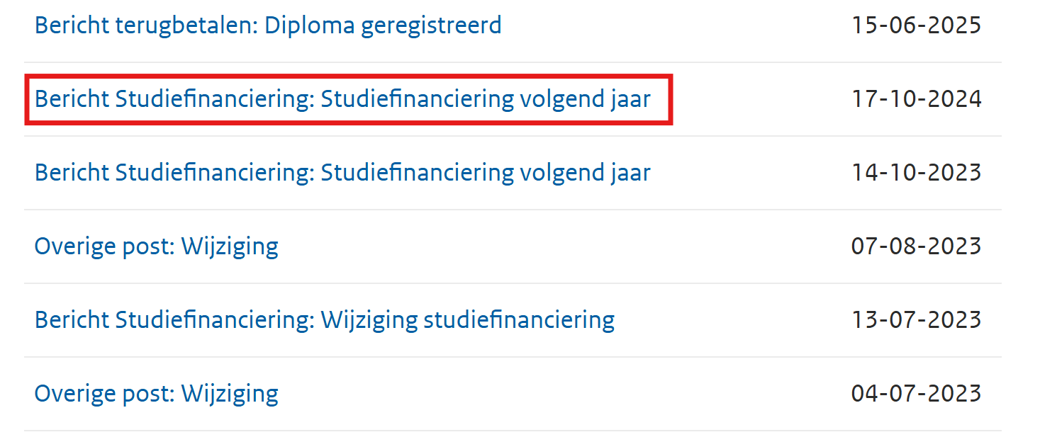Screenshot of the berichtenoverzicht in MijnDUO